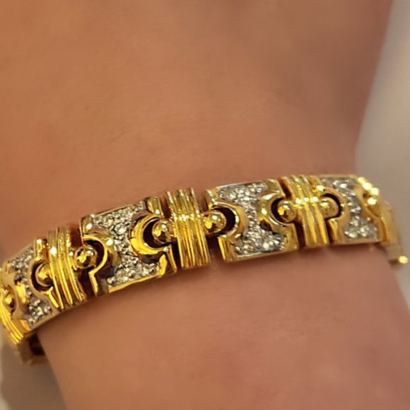 AFJ Gold Link Pave Rhinestone Tennis Bracelet - Picture 2 of 11